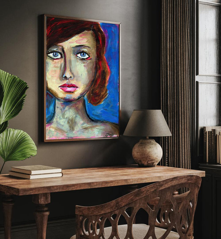 blue eyed woman closeup women illustration paintings Artwork I placed on a wall