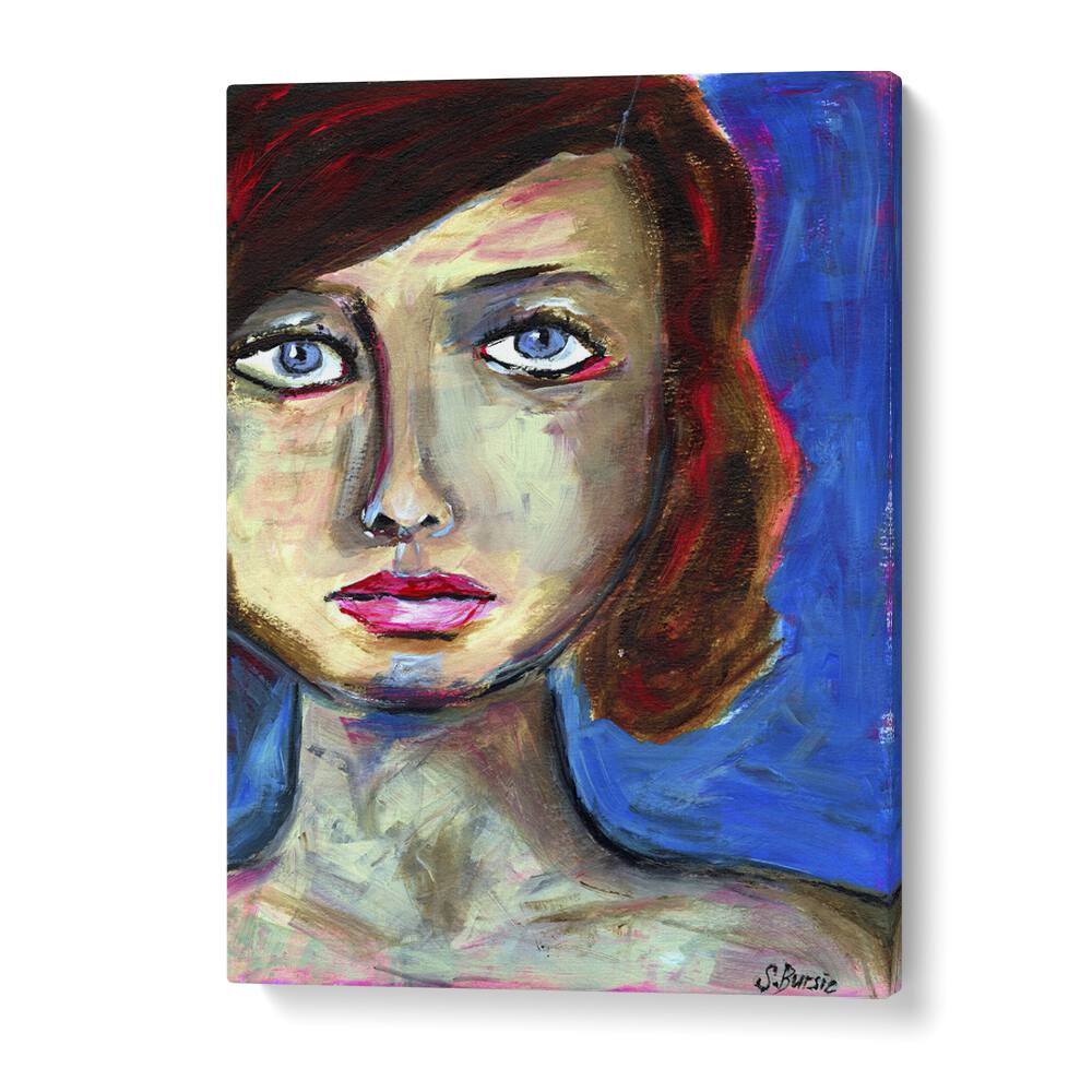 blue eyed woman closeup women illustration paintings in Gallery Wrap