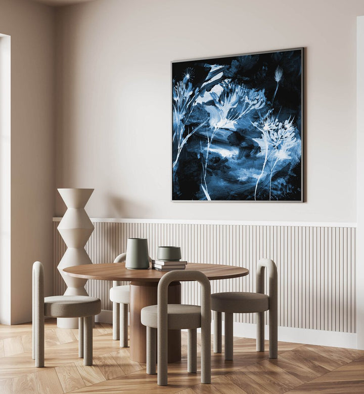 blue floral by dan hobday abstract art abstract paintings Artwork IV placed on a wall