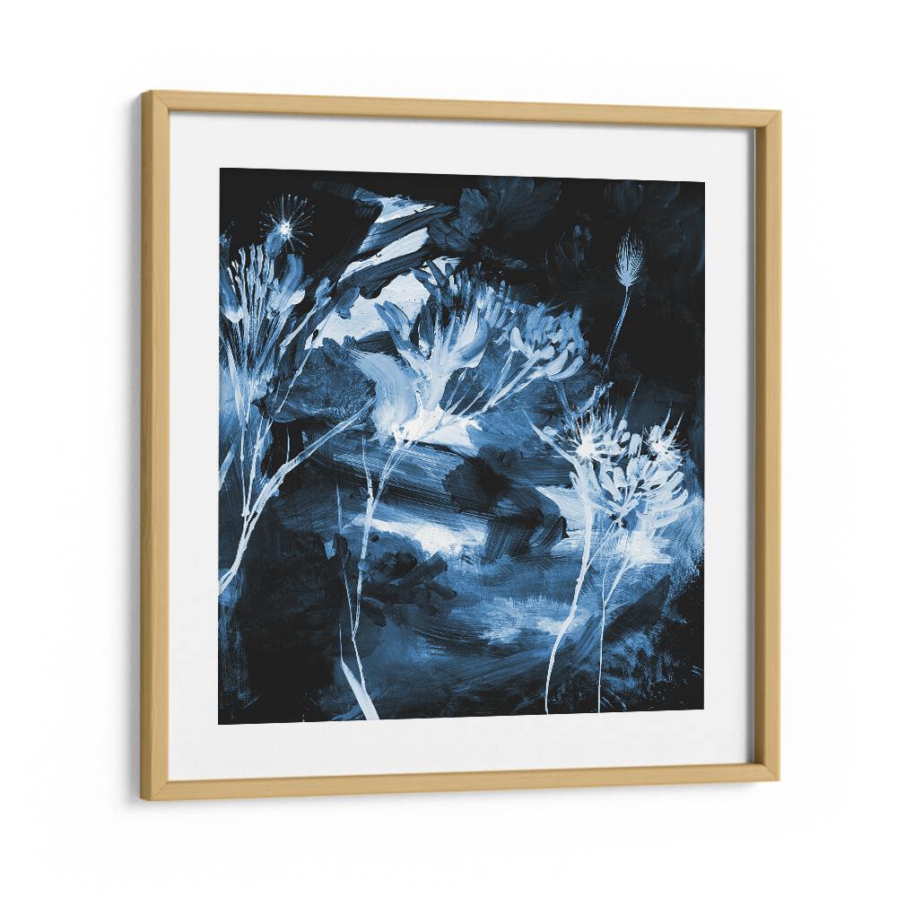 blue floral by dan hobday abstract art abstract paintings in Oak Wood Frame With Mount