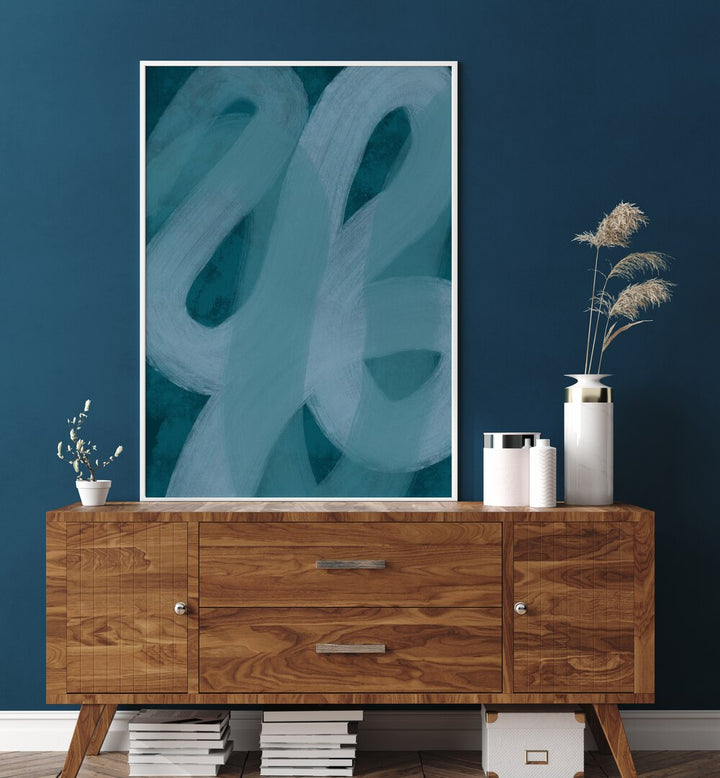 blue lines ii by yopie studio abstract art paintings Artwork II placed on a wall