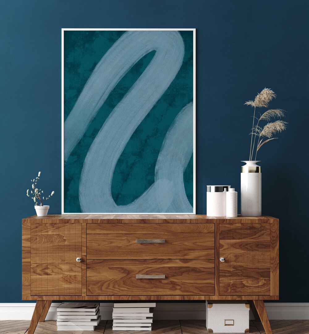 blue lines iii by yopie studio abstract art paintings Artwork I placed on a wall