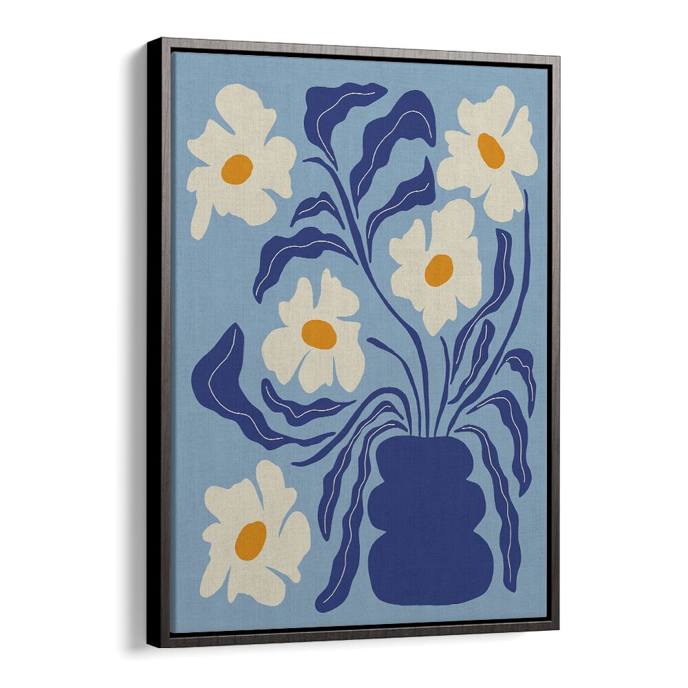 blue moon flower pot botanical art prints floral paintings in Black Floater Frame