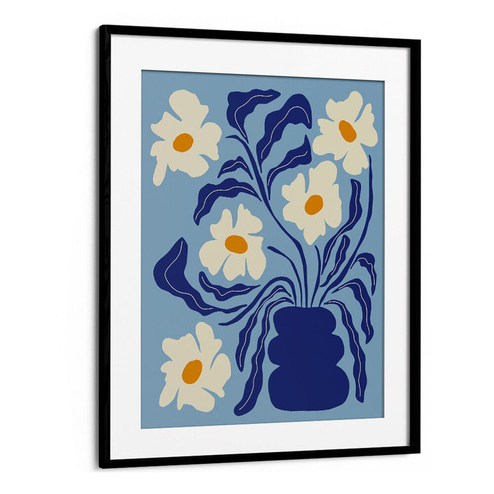 blue moon flower pot botanical art prints floral paintings in Black Frame With Mount