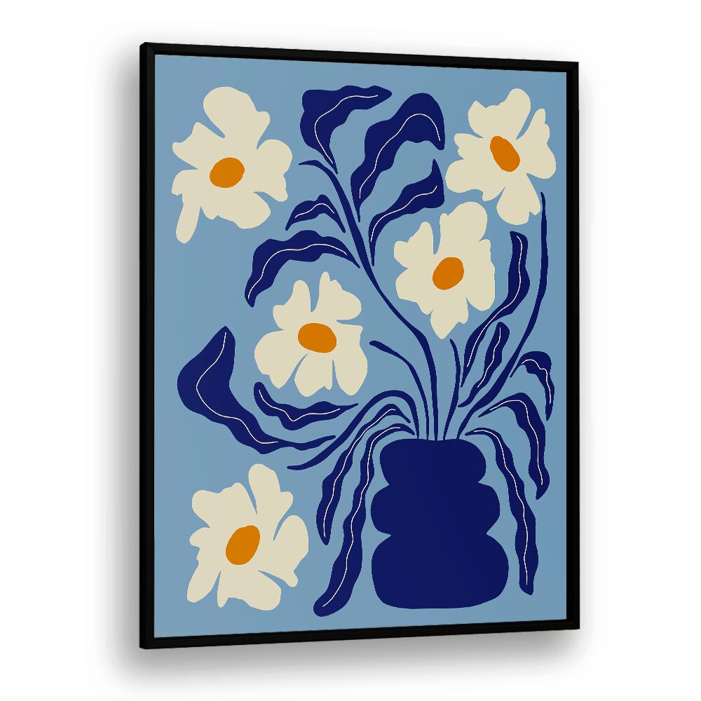 blue moon flower pot botanical art prints floral paintings in Black Plain Frame