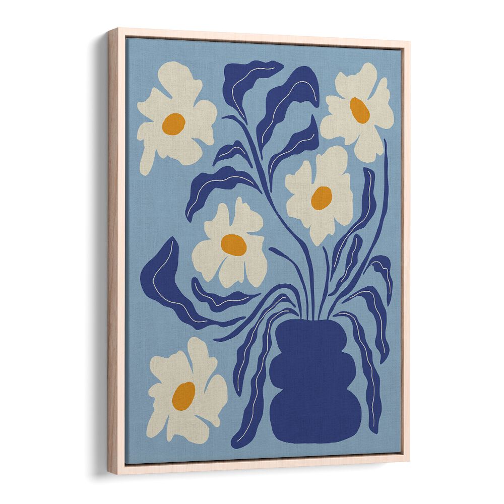 blue moon flower pot botanical art prints floral paintings in Oak Wood Floater Frame