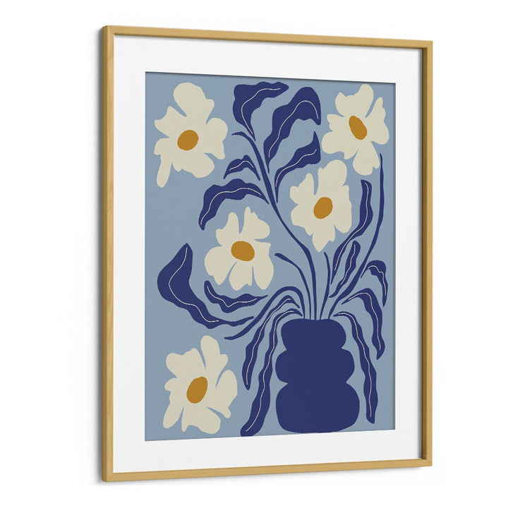 blue moon flower pot botanical art prints floral paintings in Oak Wood Frame With Mount