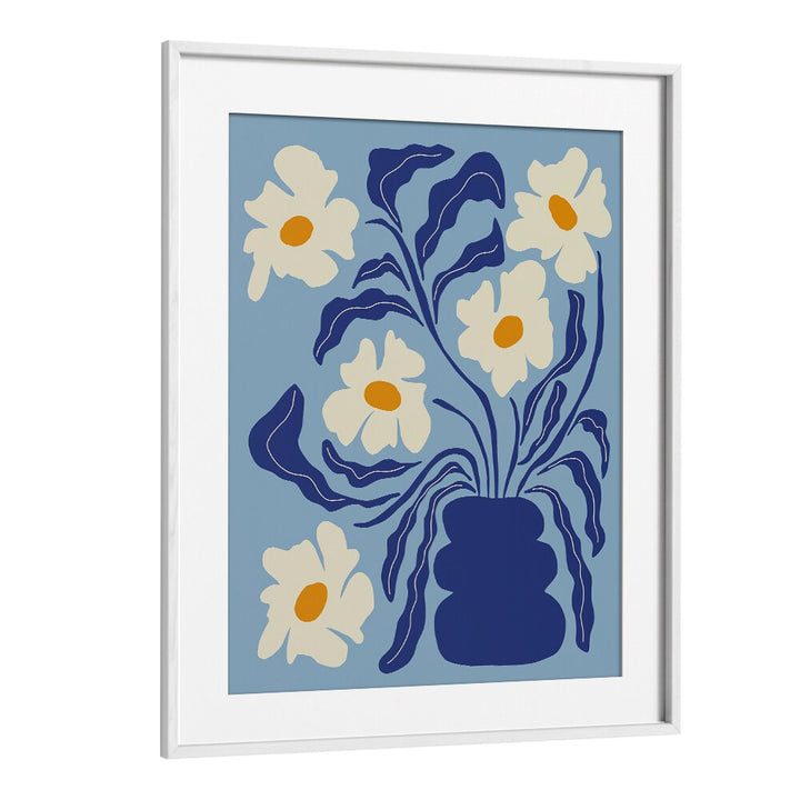 blue moon flower pot botanical art prints floral paintings in White Frame With Mount