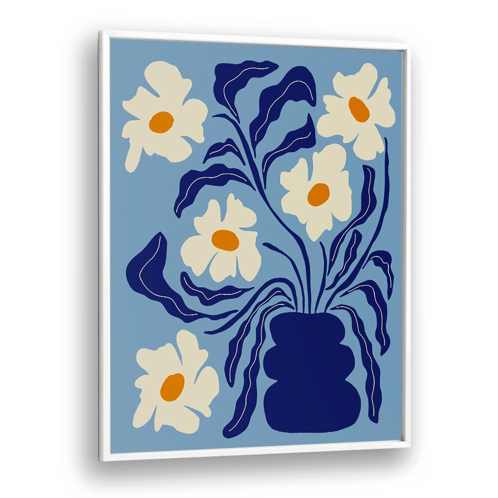 blue moon flower pot botanical art prints floral paintings in White Plain Frame