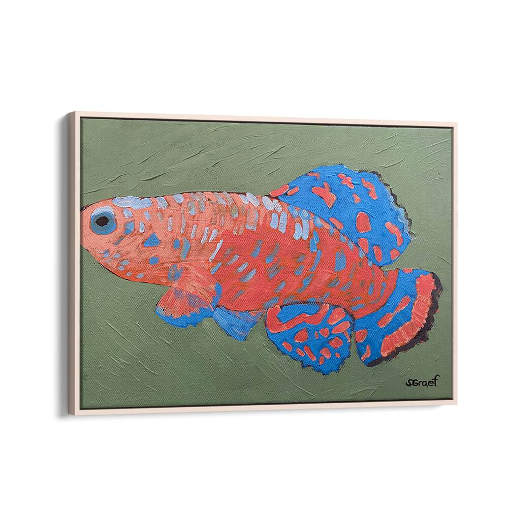 bluefin wildlife paintings in Oak Wood Floater Frame