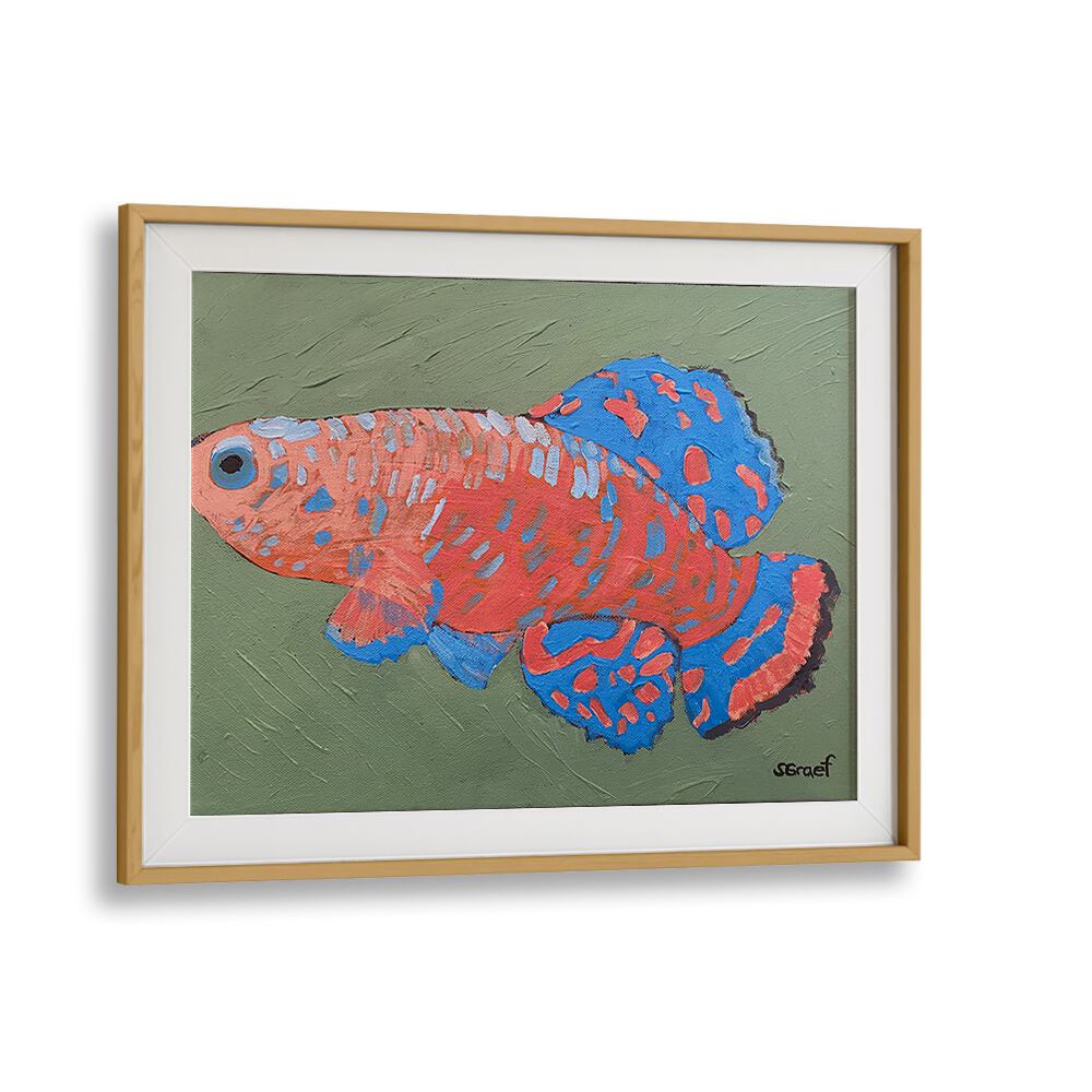 bluefin wildlife paintings in Oak Wood Frame With Mount
