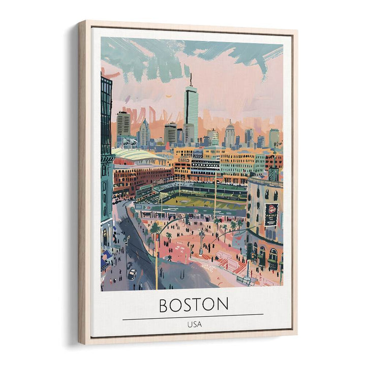 boston-usa travel posters in Oak Wood Floater Frame