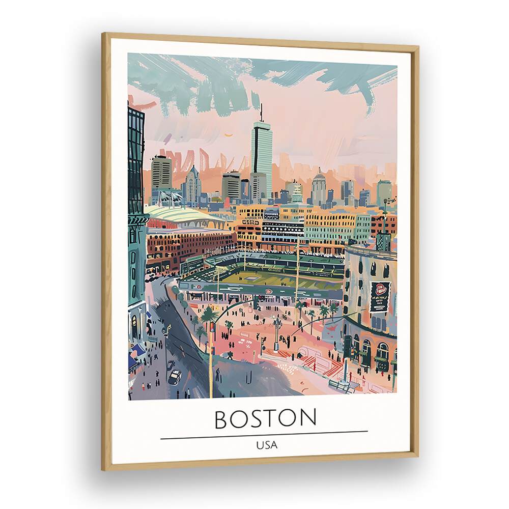 boston-usa travel posters in Oak Wood Plain Frame