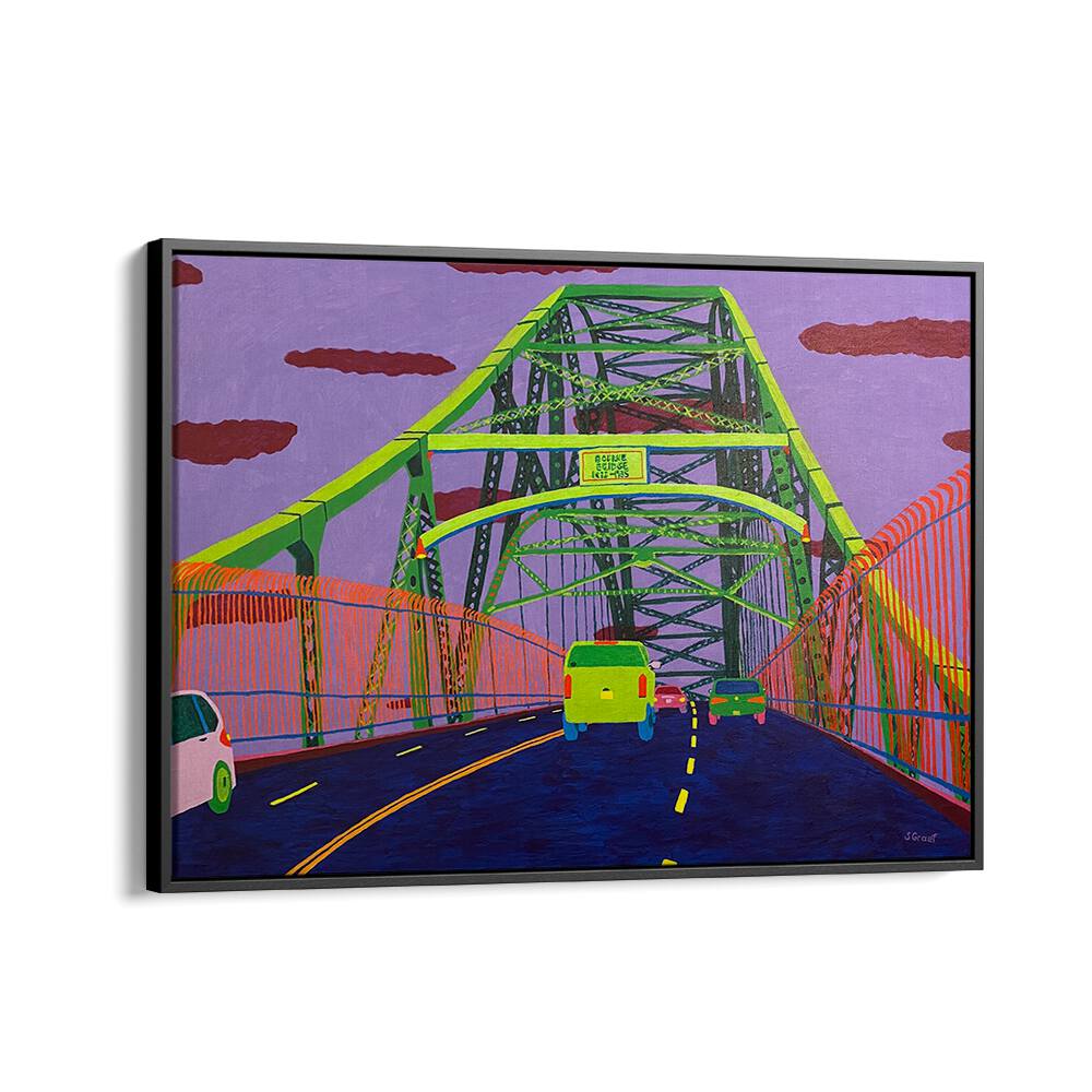 bridge to cape cod landscape art prints in Black Floater Frame