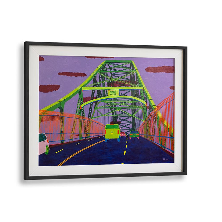bridge to cape cod landscape art prints in Black Frame With Mount