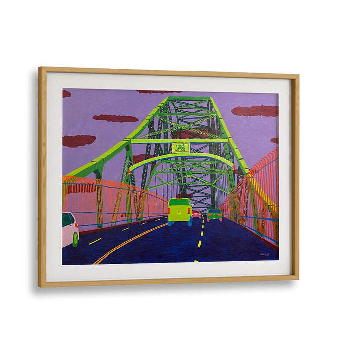 bridge to cape cod landscape art prints in Oak Wood Frame With Mount