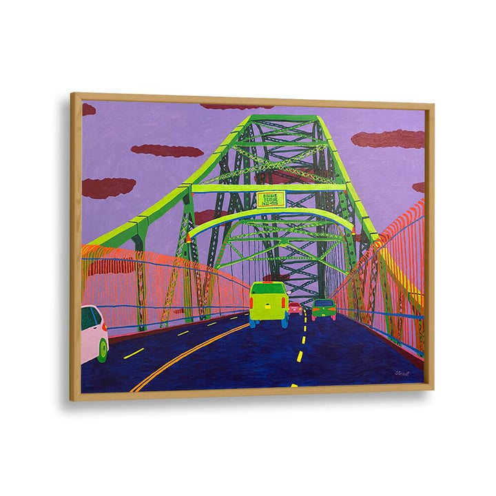 bridge to cape cod landscape art prints in Oak Wood Plain Frame