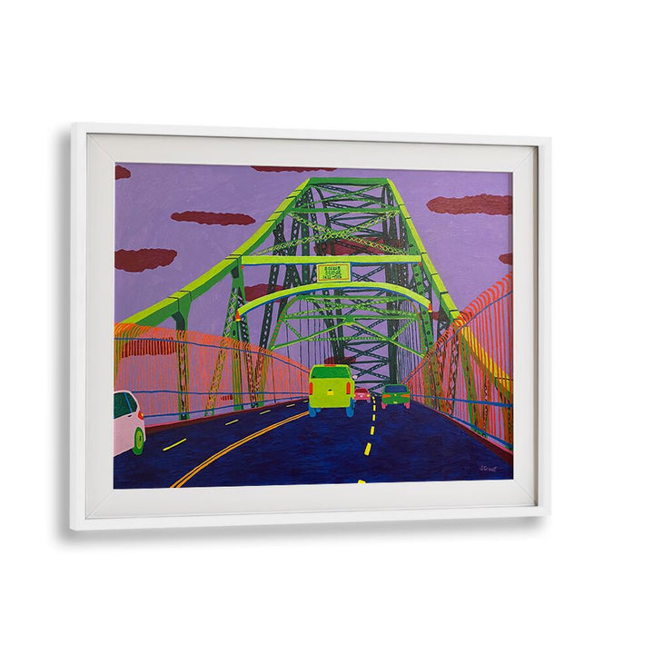 bridge to cape cod landscape art prints in White Frame With Mount