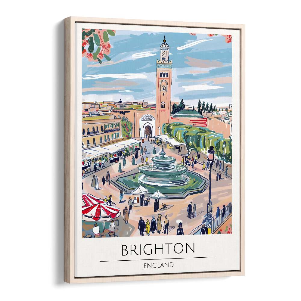 brighton-england travel posters in Oak Wood Floater Frame