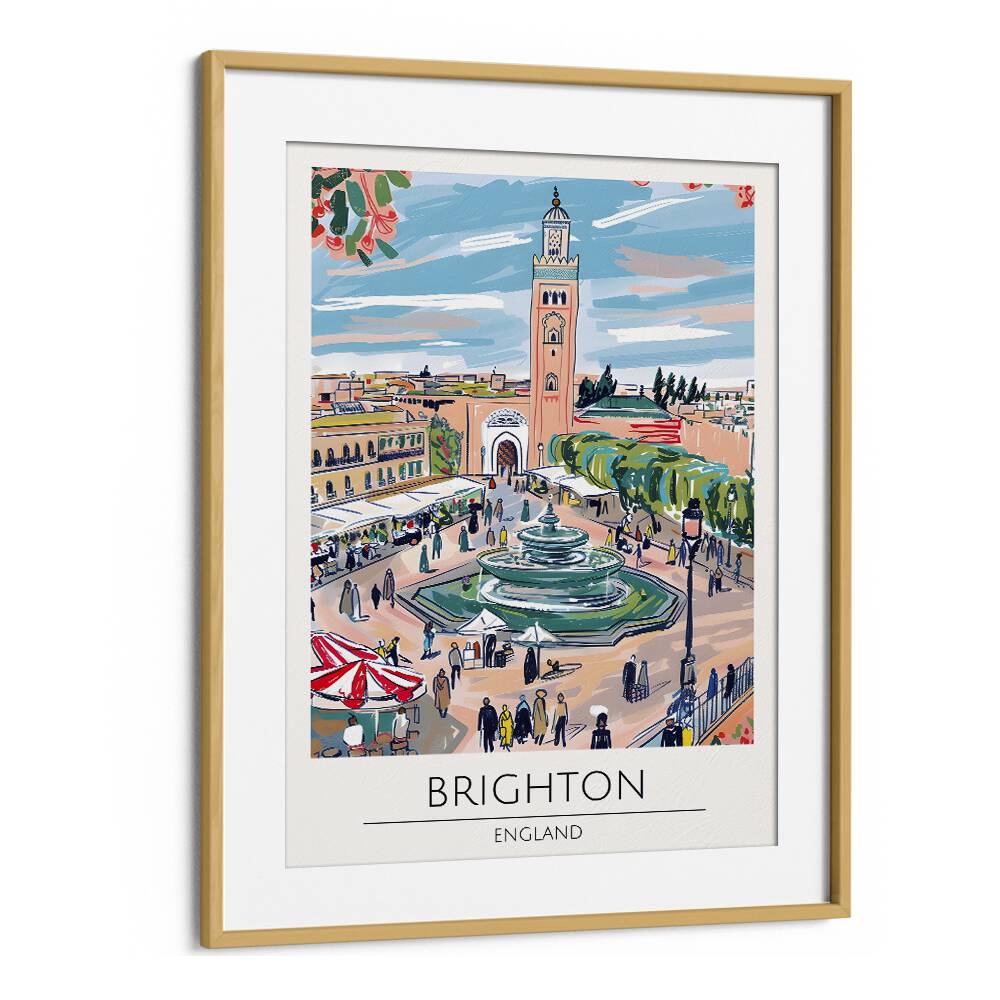 brighton-england travel posters in Oak Wood Frame With Mount