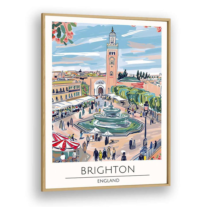 brighton-england travel posters in Oak Wood Plain Frame