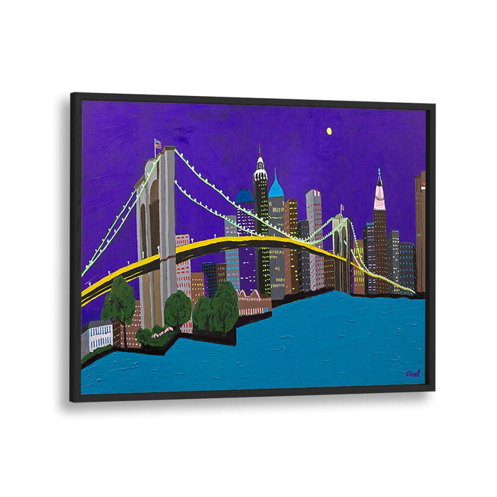 brooklyn bridge landscape art prints in Black Plain Frame