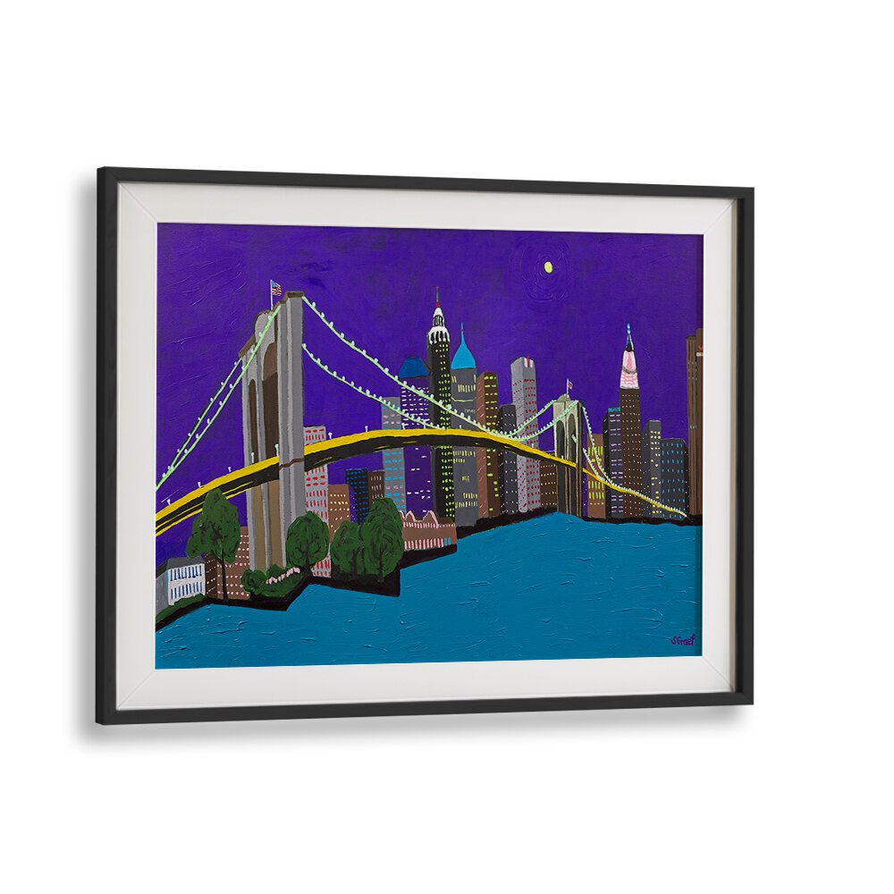 brooklyn bridge landscape art prints in Black Frame With Mount