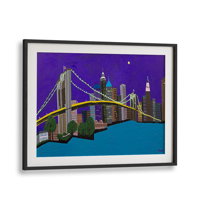 brooklyn bridge landscape art prints in Black Frame With Mount