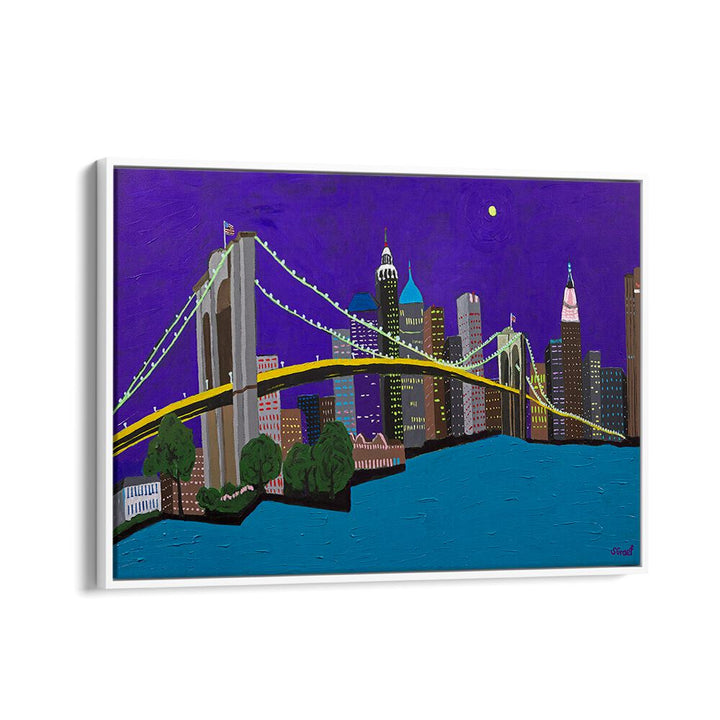 brooklyn bridge landscape art prints in White Floater Frame
