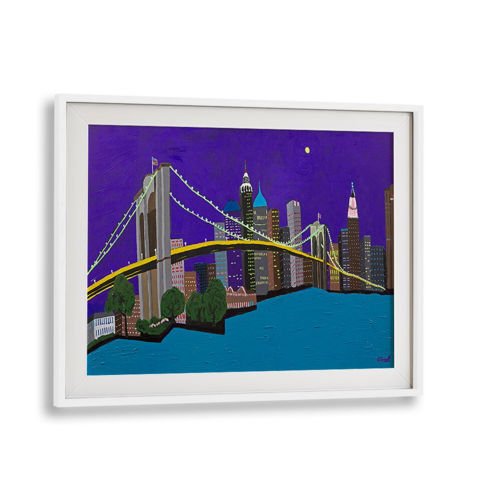 brooklyn bridge landscape art prints in White Frame With Mount