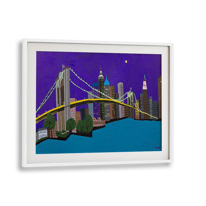 brooklyn bridge landscape art prints in White Frame With Mount
