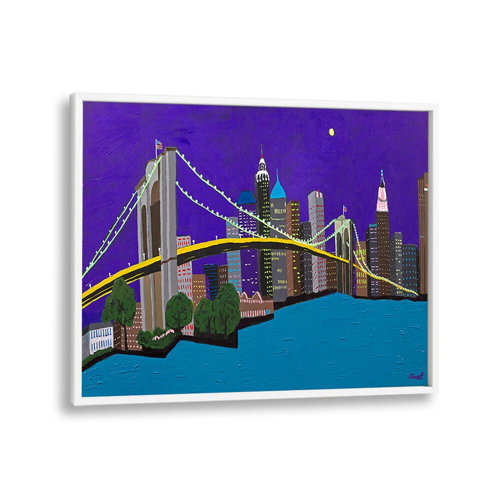 brooklyn bridge landscape art prints in White Plain Frame