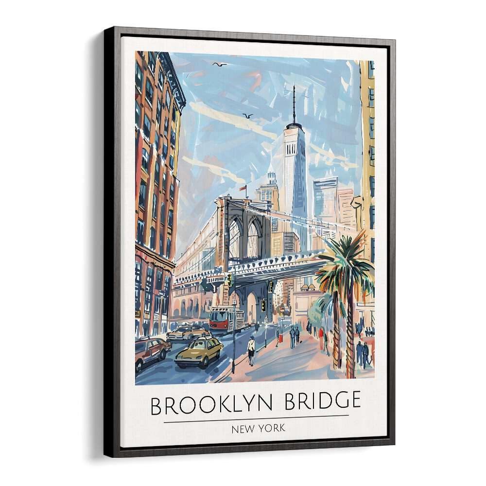 brooklyn bridge-new york travel posters in Black Floater Frame