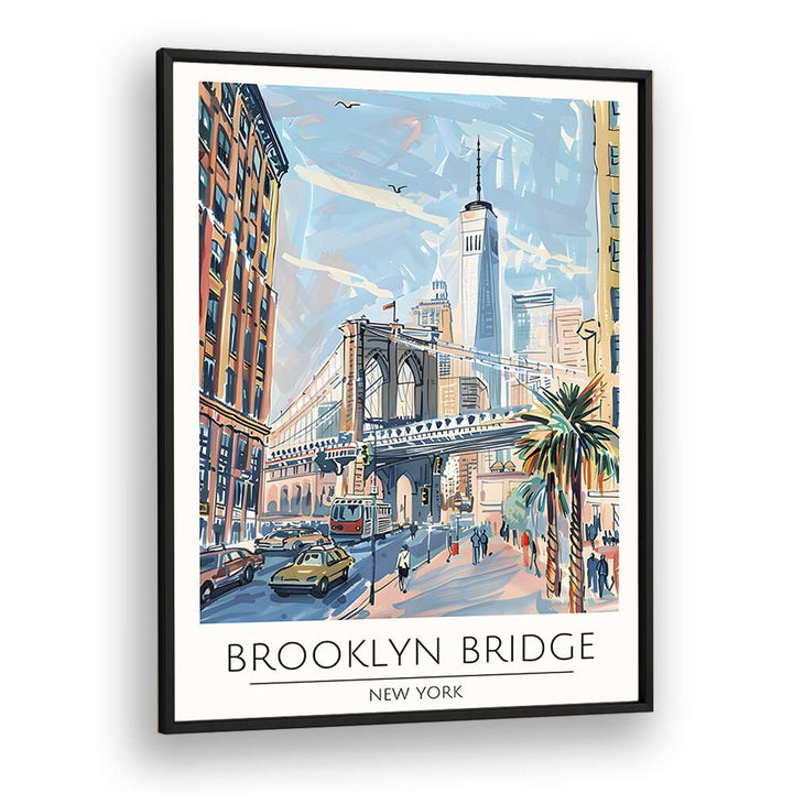 brooklyn bridge-new york travel posters in Black Plain Frame