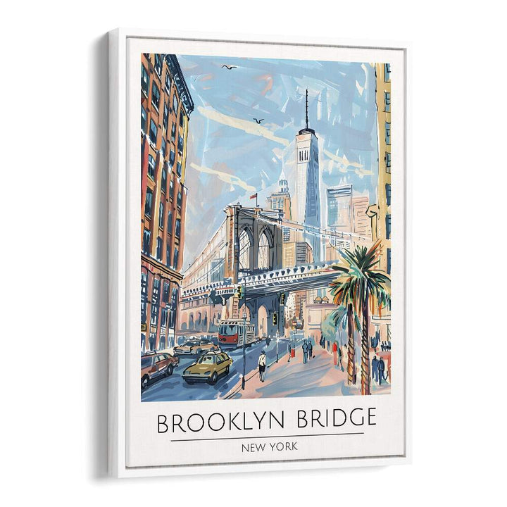 brooklyn bridge-new york travel posters in White Floater Frame