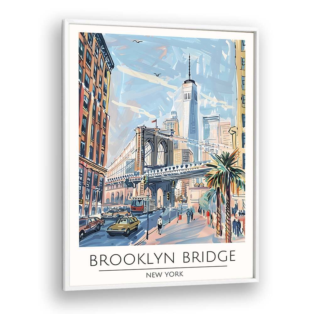 brooklyn bridge-new york travel posters in White Plain Frame