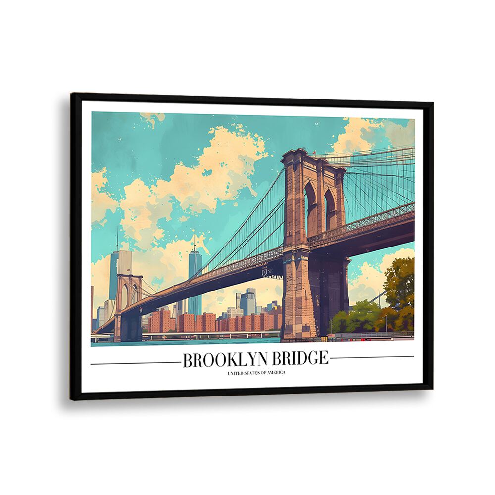 brooklyn bridge travel posters in Black Plain Frame