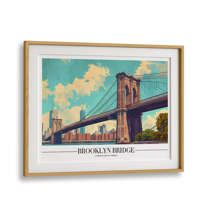 brooklyn bridge travel posters in Oak Wood Frame With Mount