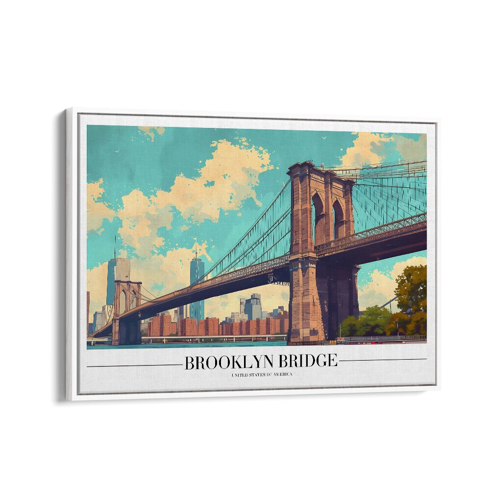 brooklyn bridge travel posters in White Floater Frame