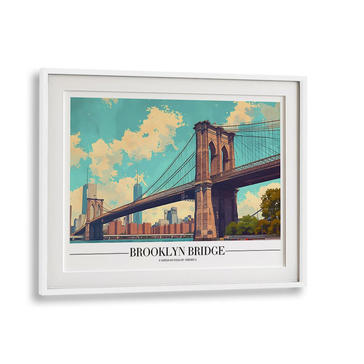 brooklyn bridge travel posters in White Frame With Mount