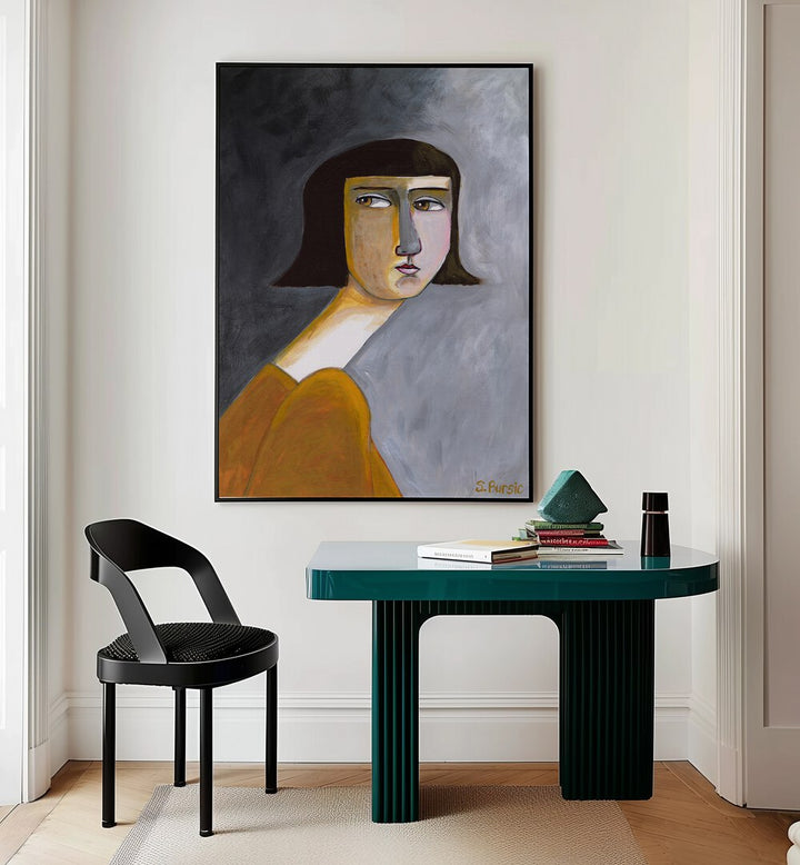 BROWNS EYES, PORTRAITS by Sharyn Bursic features a captivating woman illustration on premium canvas.