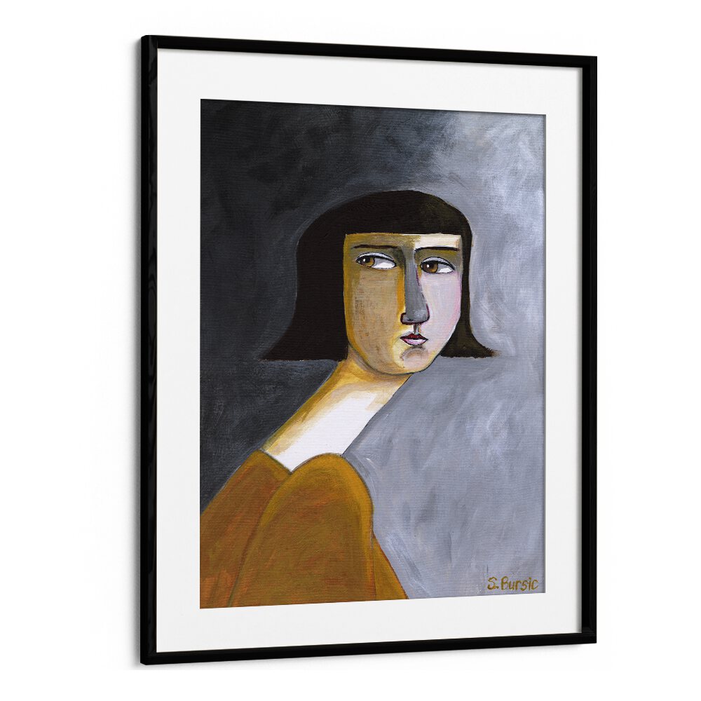 Elegant BROWNS EYES, PORTRAITS artwork by Sharyn Bursic, featuring vibrant colors in a stylish black frame.