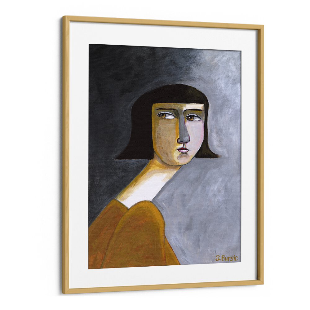 Captivating BROWNS EYES, PORTRAITS illustration by Sharyn Bursic in a stylish oak frame, perfect for your decor.