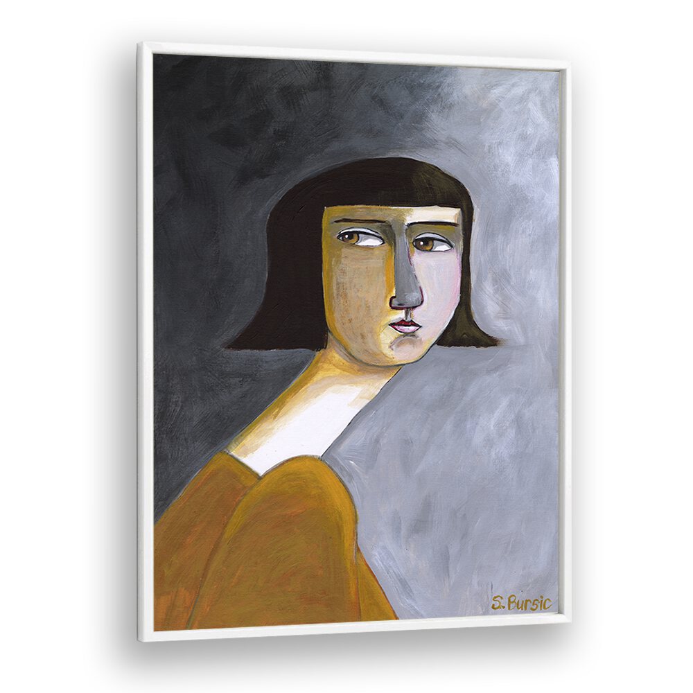 BROWNS EYES, PORTRAITS by Sharyn Bursic showcases a striking woman in vibrant colors, perfect for enhancing any space.
