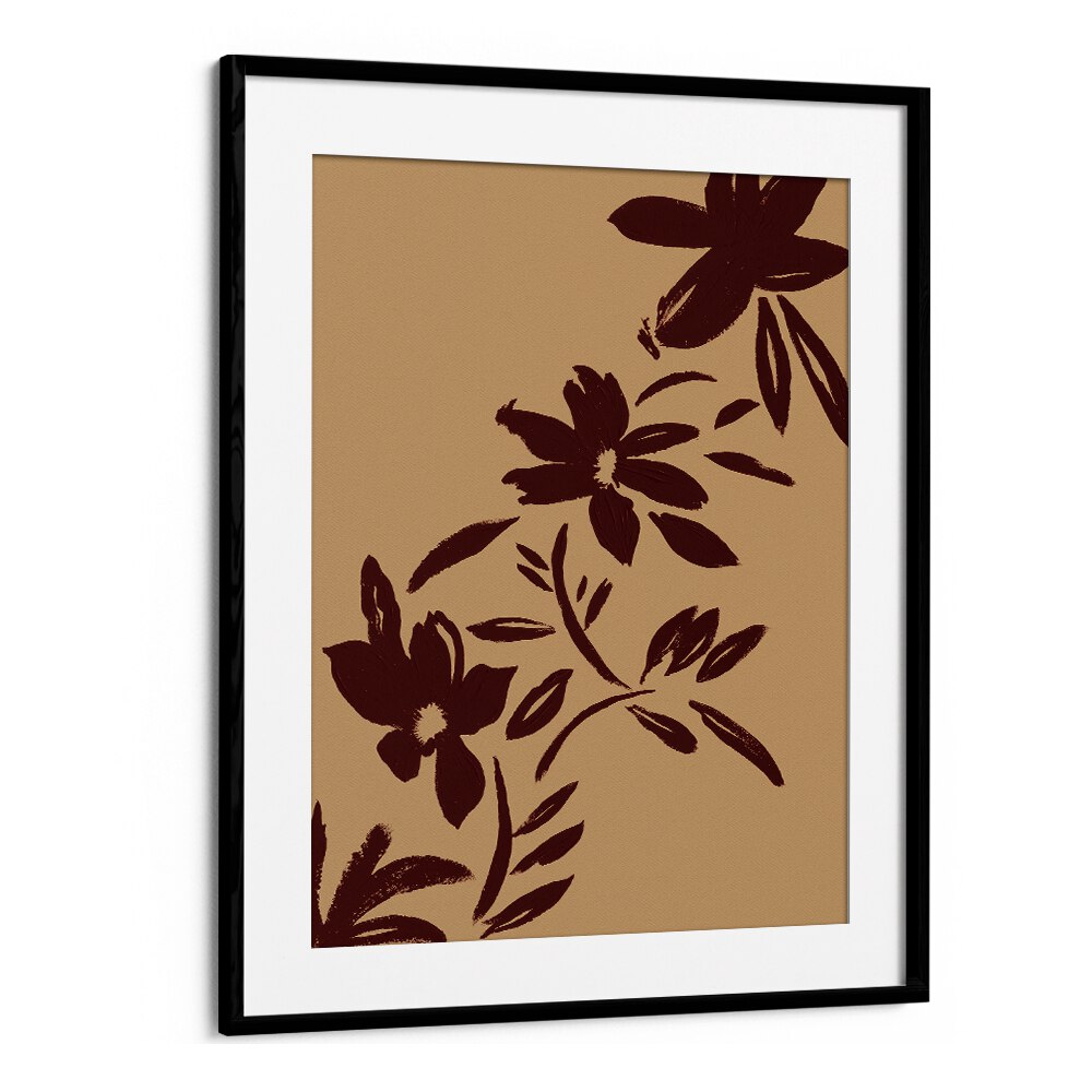 brushstrokes flowers Vintage paintings in Black Frame With Mount