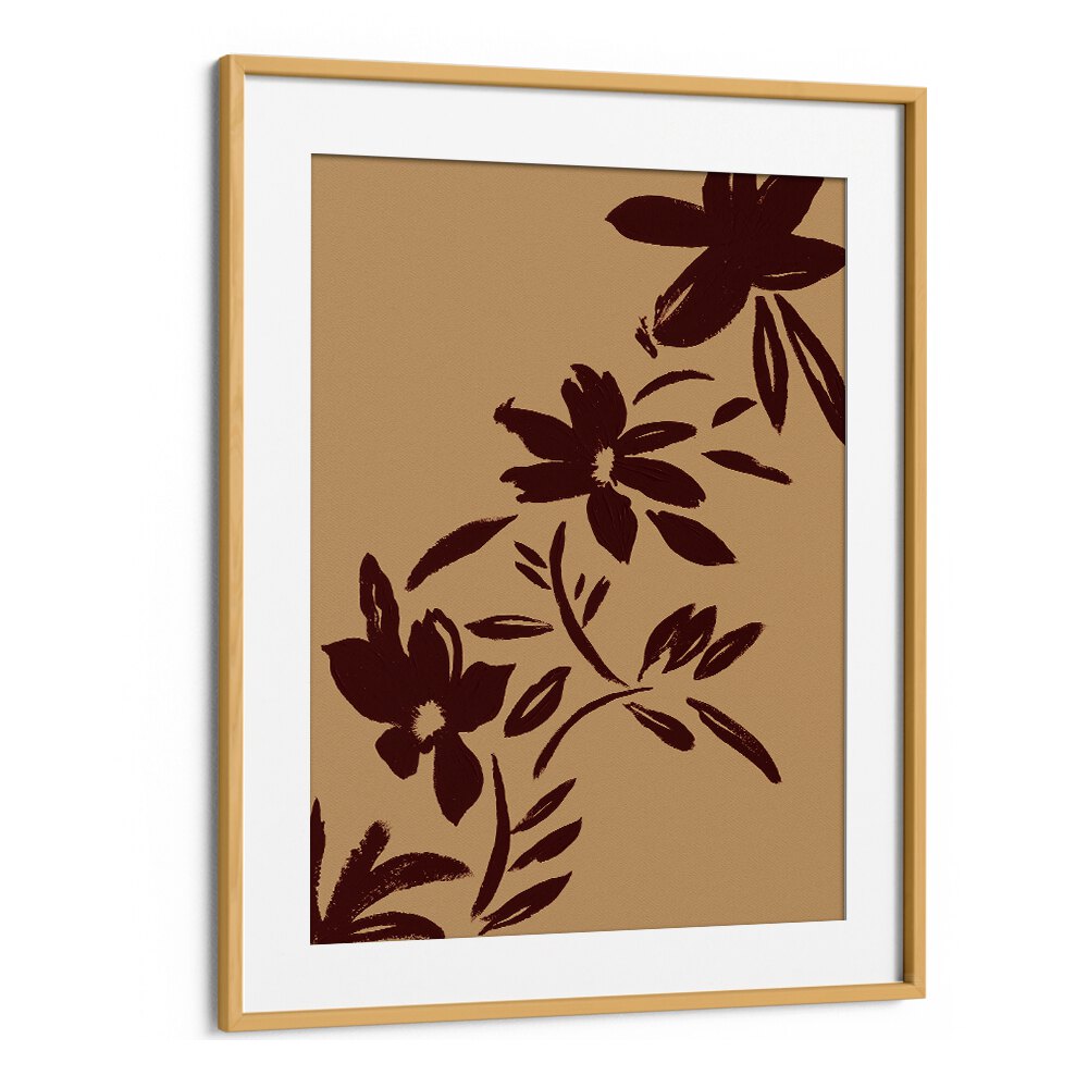 brushstrokes flowers Vintage paintings in Oak Wood Frame With Mount