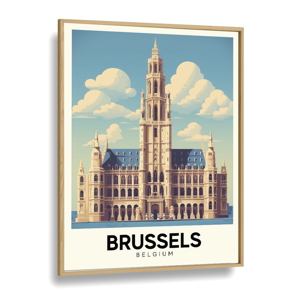 brussels-belgium I travel posters in Oak Wood Plain Frame