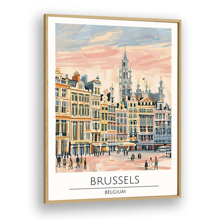 brussels-belgium travel posters in Oak Wood Plain Frame