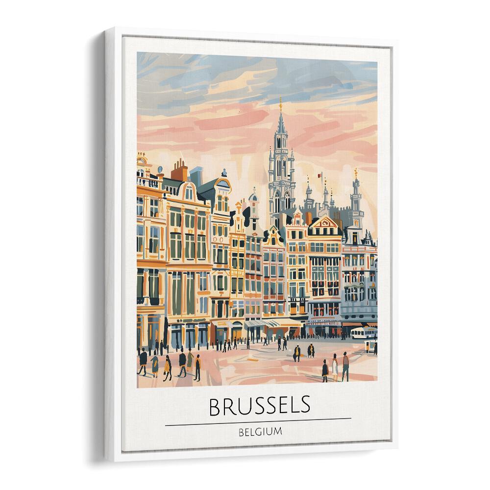 brussels-belgium travel posters in White Floater Frame