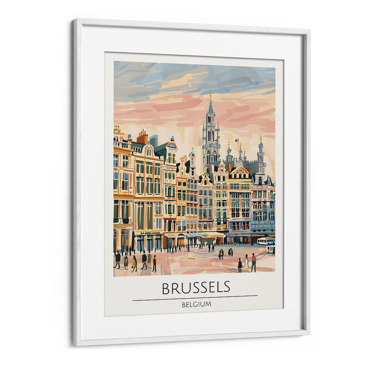 brussels-belgium travel posters in White Frame With Mount